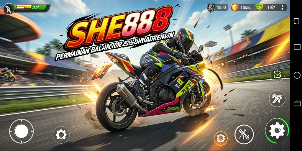 Tampilan balapan di SHE888 dengan motor yang keren dan grafik menakjubkan.