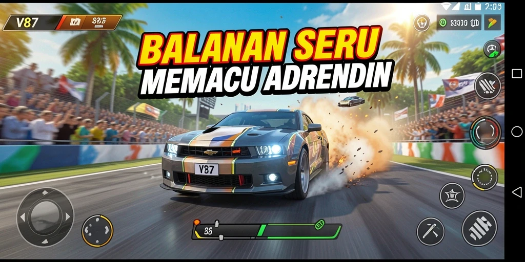 Tampilan seru dari gameplay balapan di V87 yang menantang.